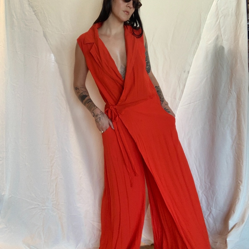 Coral Plunge Halter Jumpsuit